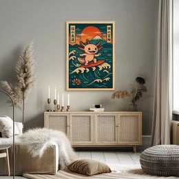 Surfing Axolotl Adventure Poster PosterGoat