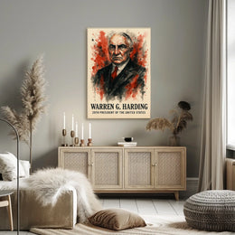 Harding Watercolor Portrait Dramatic Red - Historical or Presidential Poster