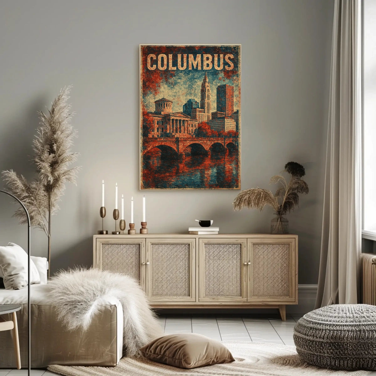 Columbus Cityscape Vintage Travel Collectors Poster