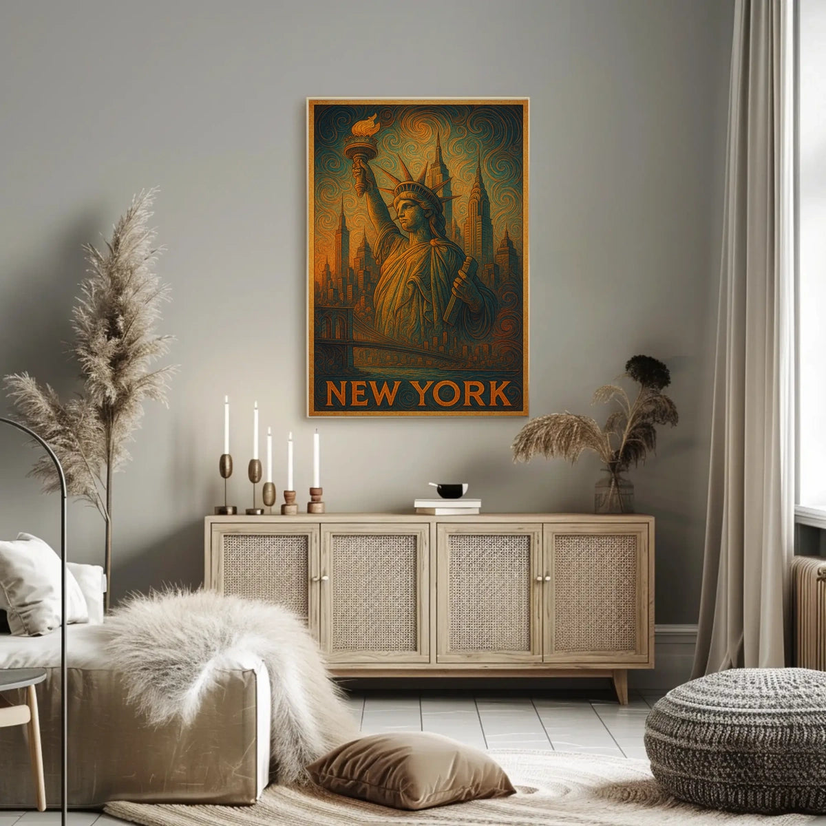 New York Skyline And The Statue Of Poster