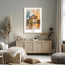 Brandenburg Gate Watercolor Art in Berlin Urban Cityscape Poster PosterGoat