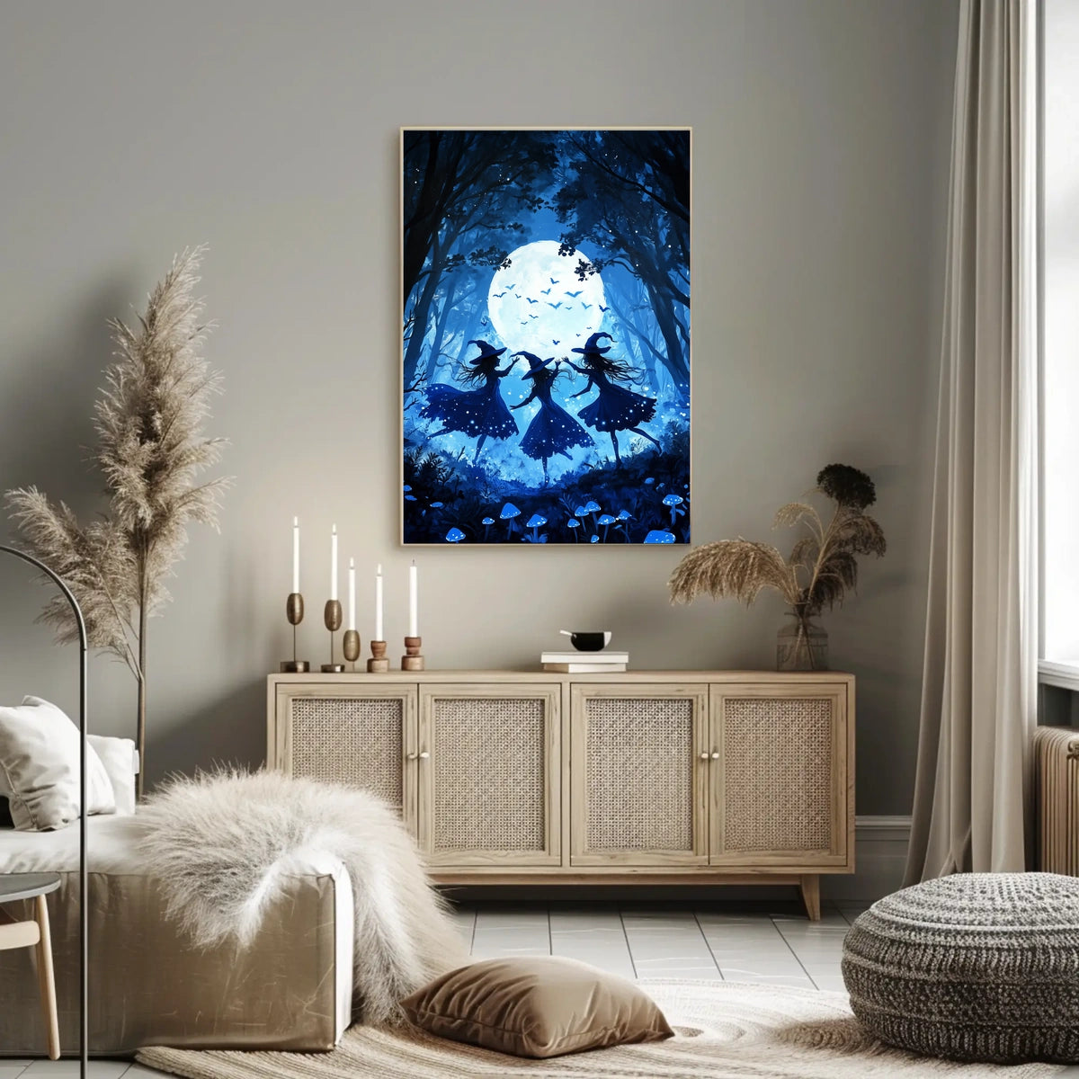 Witches Dancing Under Full Moon Mystical Forest Magic Poster