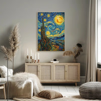 Starry Night Scene with Swirling Stars Artistic Poster
