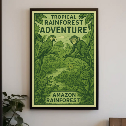 Amazon Rainforest Monkey Parrot Jungle Poster Poster
