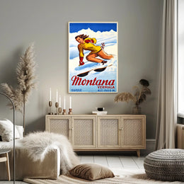 Skiing in Montana, Switzerland Poster PosterGoat