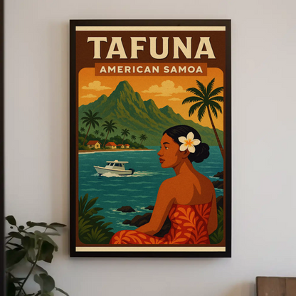 Tafuna American Samoa Woman Coastline Travel Poster