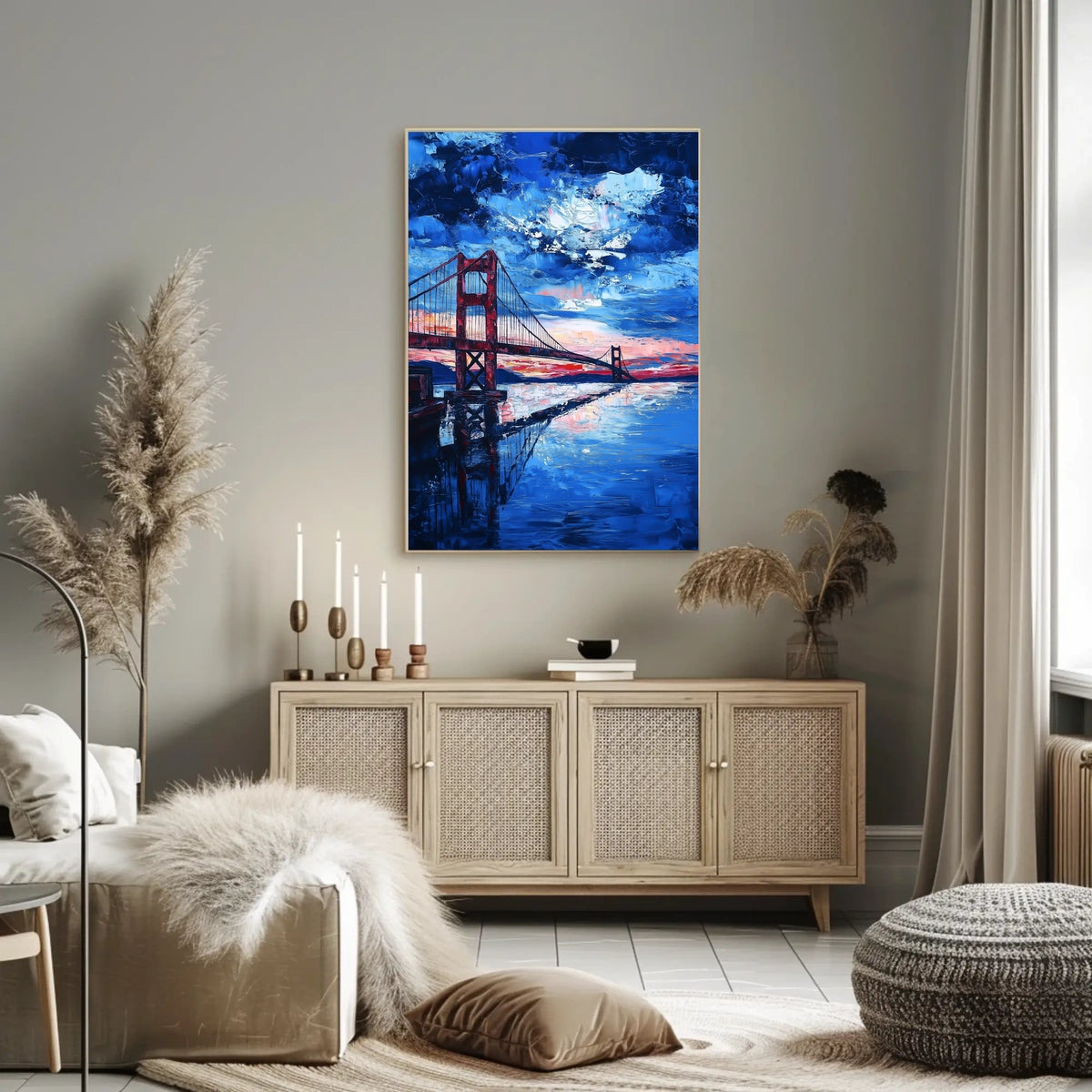 Golden Gate Bridge Sunset Landscape Artwork Modern Poster