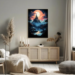 Fantasy Castle Scene in Mystical Landscape Futuristic Sci-Fi Poster