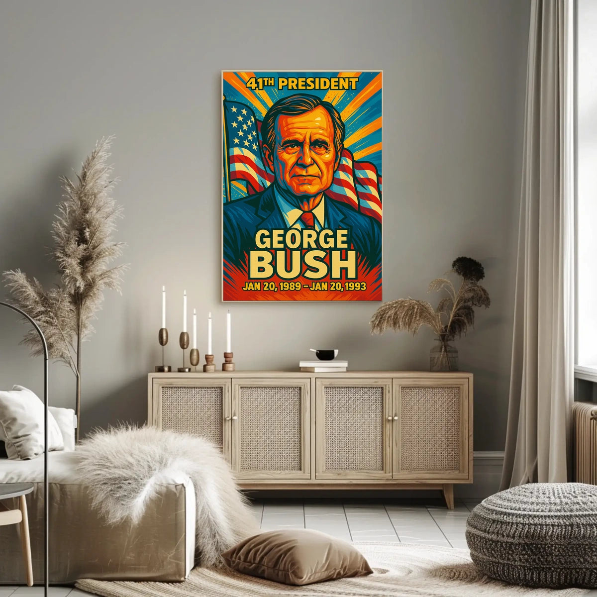 George H. W. Bush 41st President of the United States Colorful Comic Book Style Poster