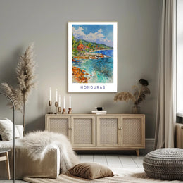 Honduras Coastal Scene Watercolor Travel Poster PosterGoat