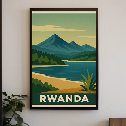 Rwanda Lake and Mountains Modern Poster Travel