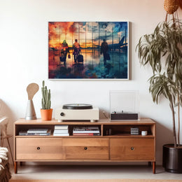 Airport Sunset Travelers: Abstract Watercolor Art Poster