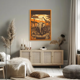Safari Wildlife Adventure: Majestic Elephant and Savanna Scene Poster