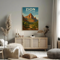 Zion National Park Vintage Red Rock Landscape Poster PosterGoat