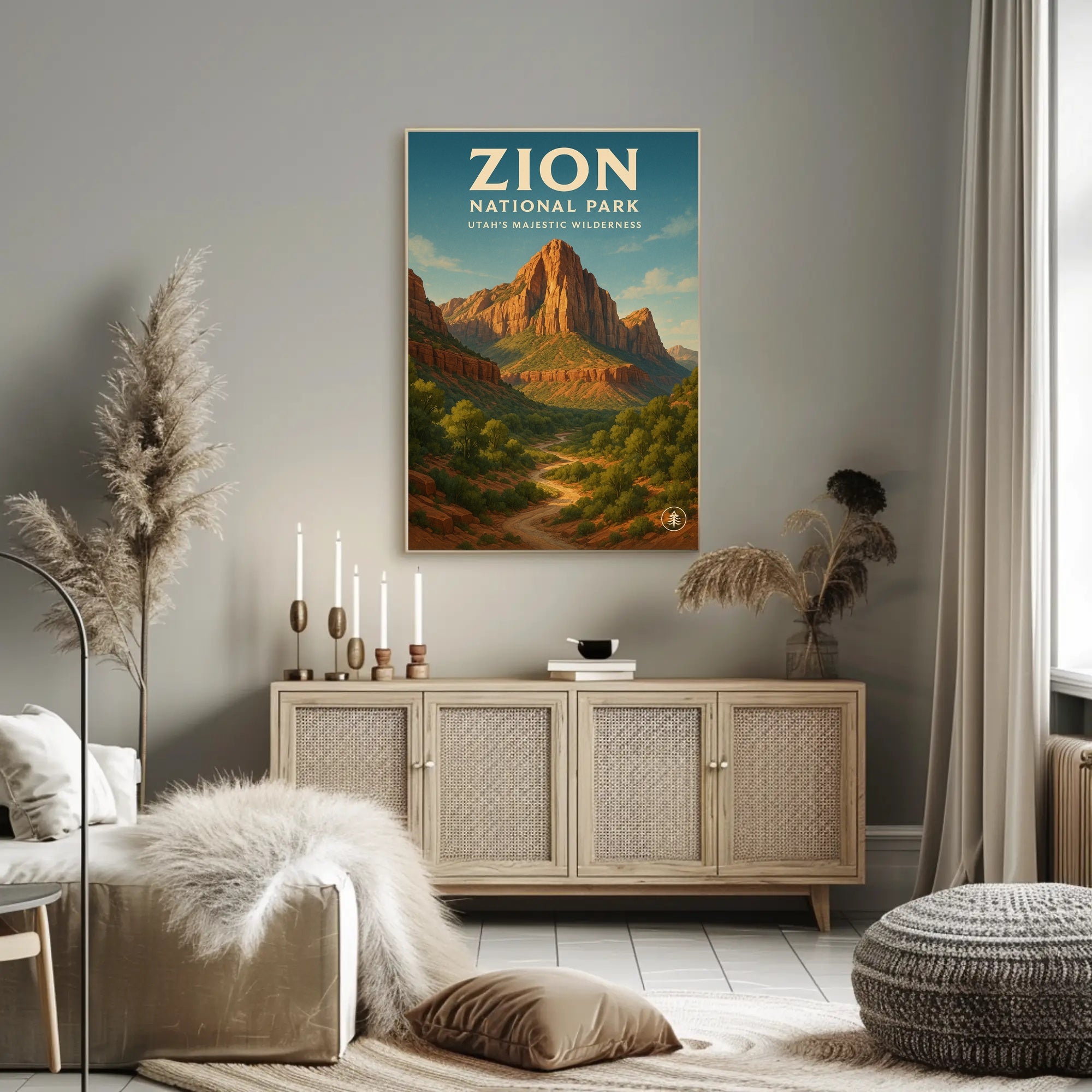 Zion National Park Vintage Red Rock Landscape Poster PosterGoat
