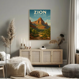 Zion National Park Vintage Red Rock Landscape Poster PosterGoat