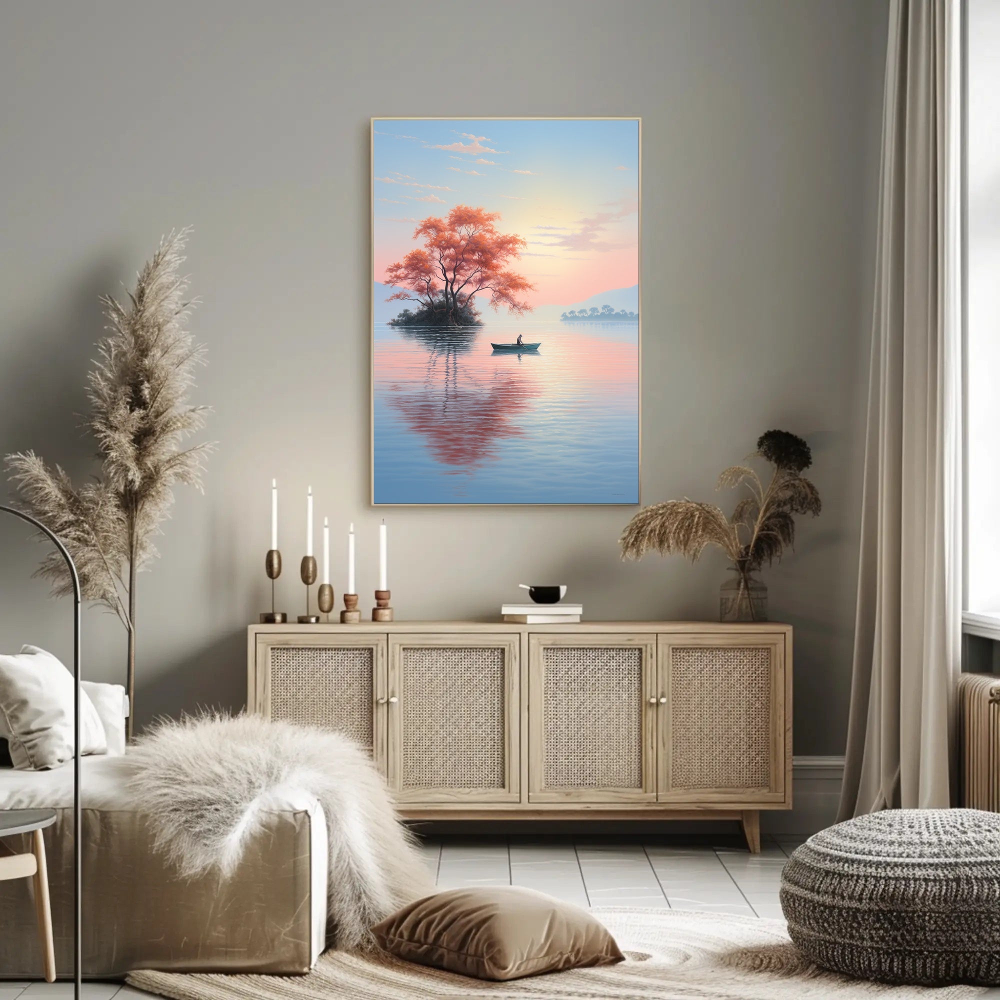 Serene Lake Rowing Scene: Abstract, Artistic, or Pop Culture Poster