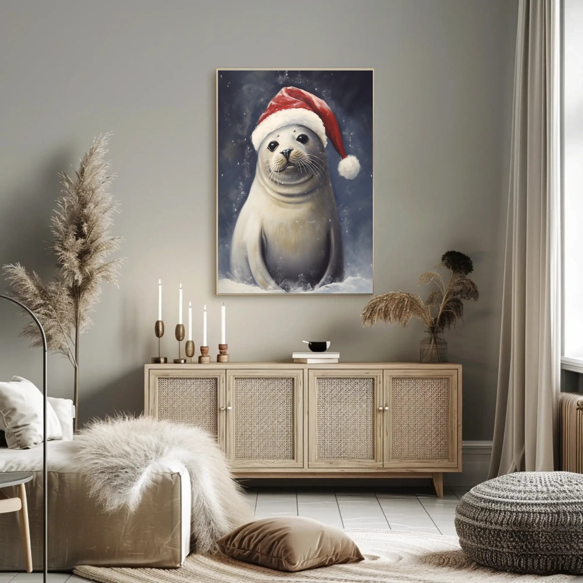 Festive Seal In Santa Hat Poster