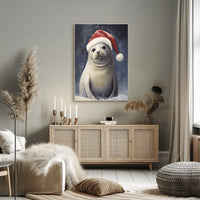 Festive Seal In Santa Hat Poster