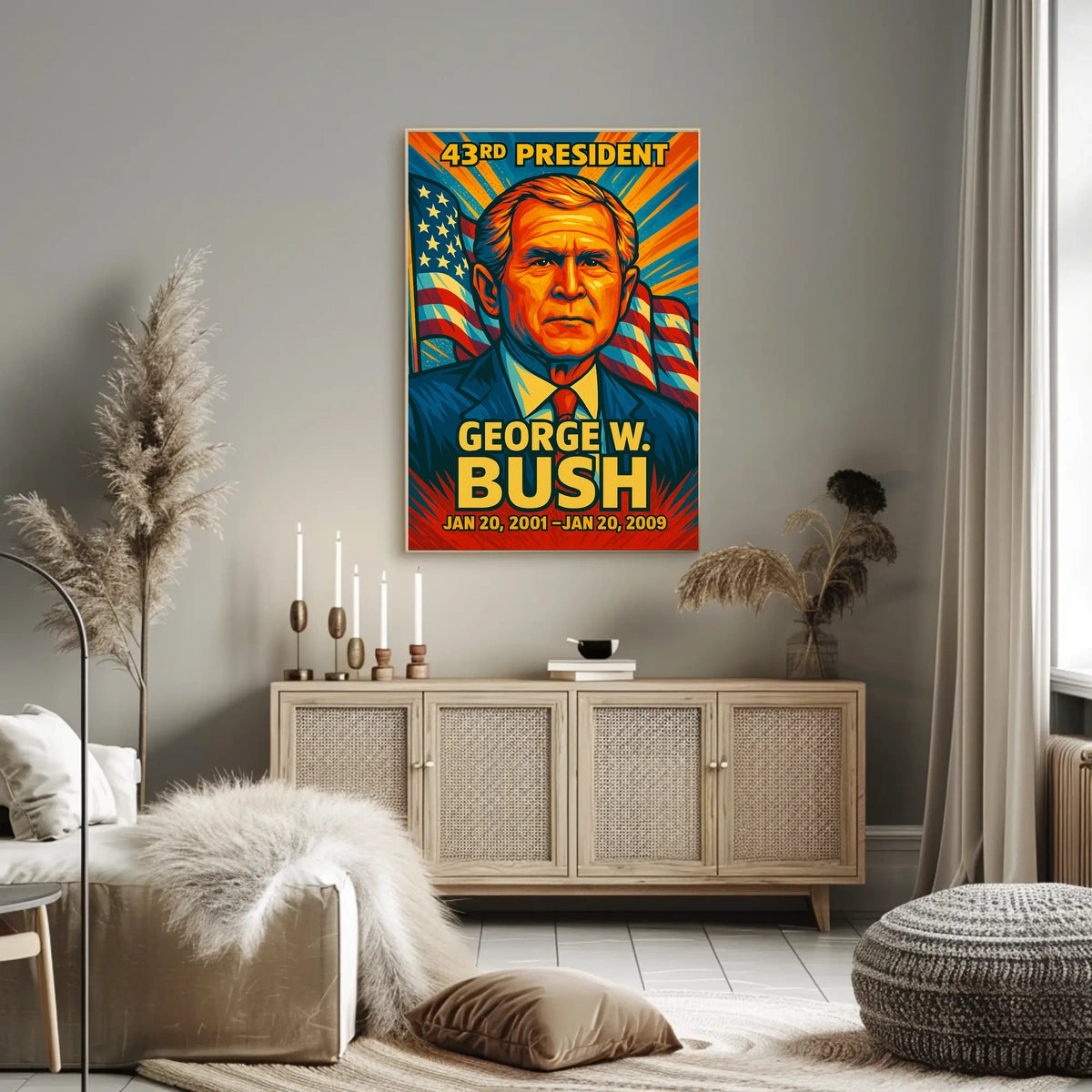 George W. Bush 43rd President of the United States Colorful Comic Book Style Poster