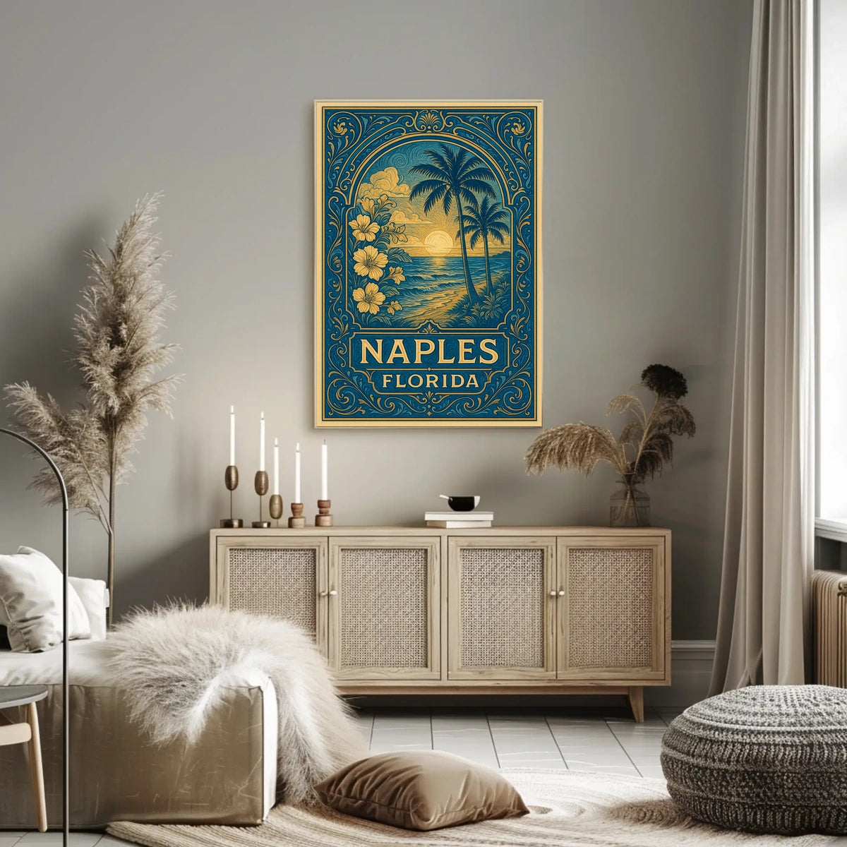 Naples Florida Vintage Travel Poster Coastal Charm Decor