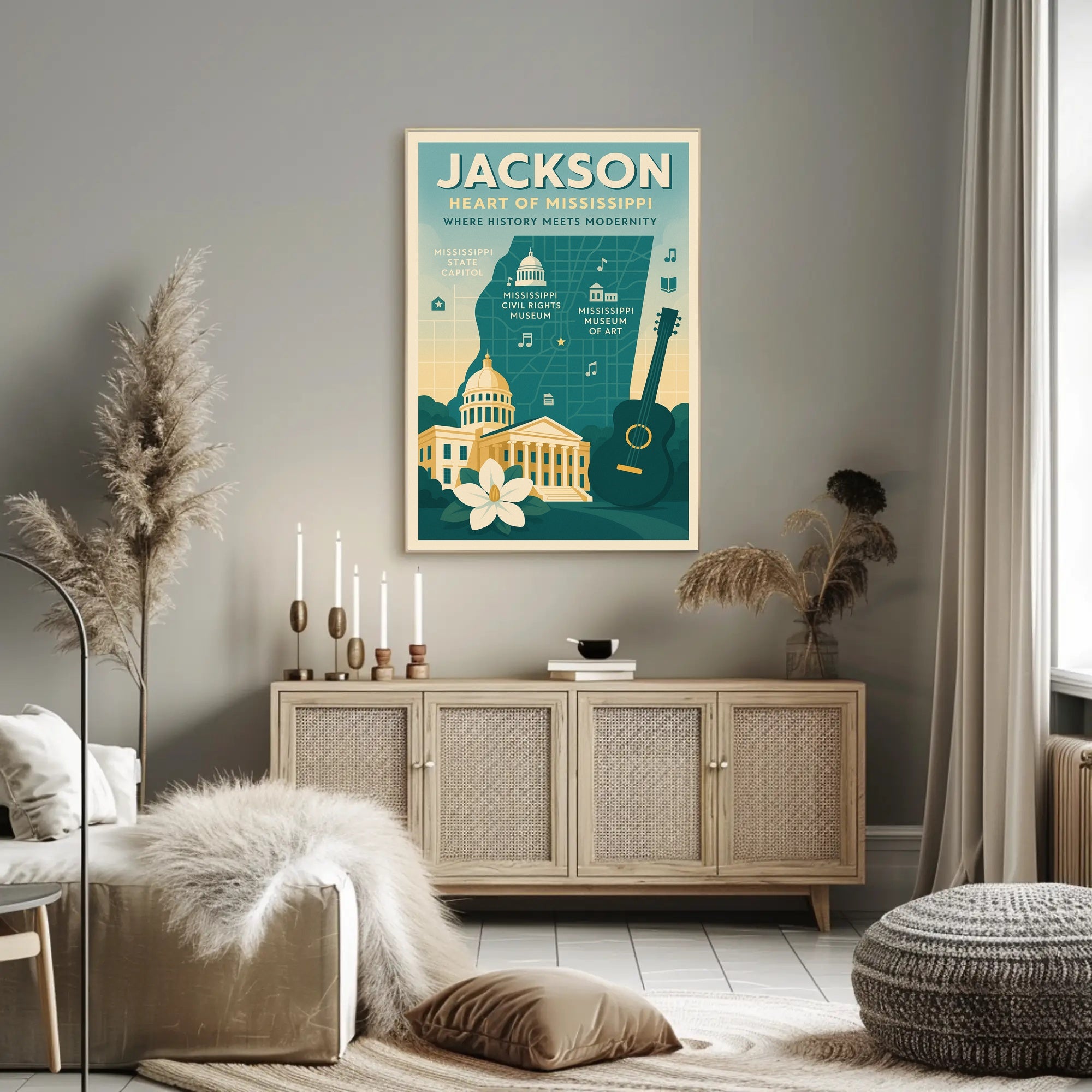 Jackson Mississippi Vintage Landmarks Cultural or Heritage Poster PosterGoat