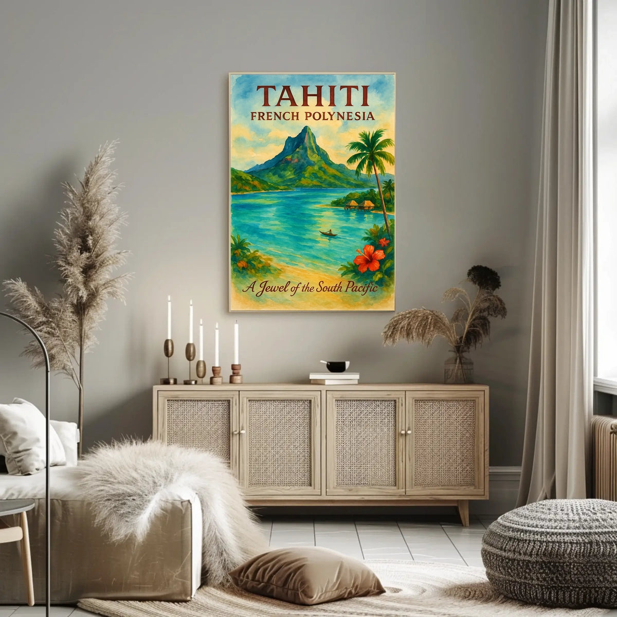 Tahiti Vintage Paradise Poster: Tropical Island Art Print