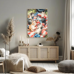 Patriotic Cats Lounging On American Flag Blanket Poster