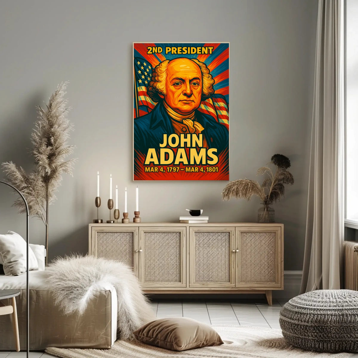 John Adams 2nd President of the United States Colorful Comic Book Style Poster