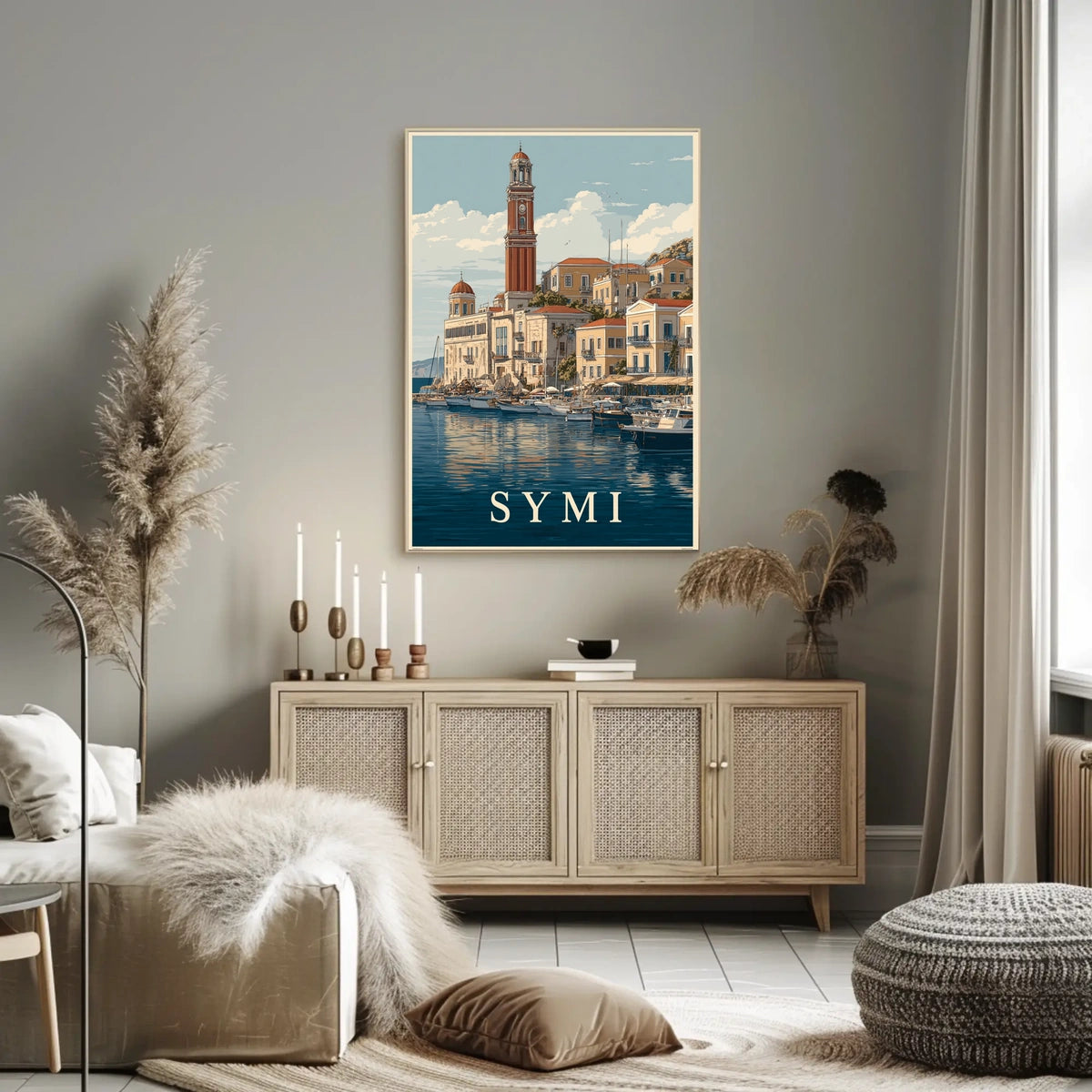 Symi Harbor Illustration Poster