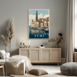 Symi Harbor Illustration Poster