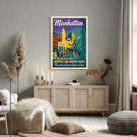 Vibrant Vintage Manhattan Travel Poster Celebrating New York City