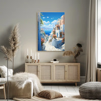 Santorini-Inspired Coastal Village Travel Poster