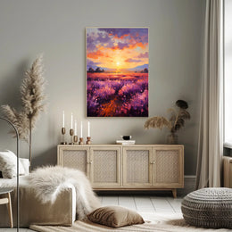 Sunset Over Lavender Fields Poster