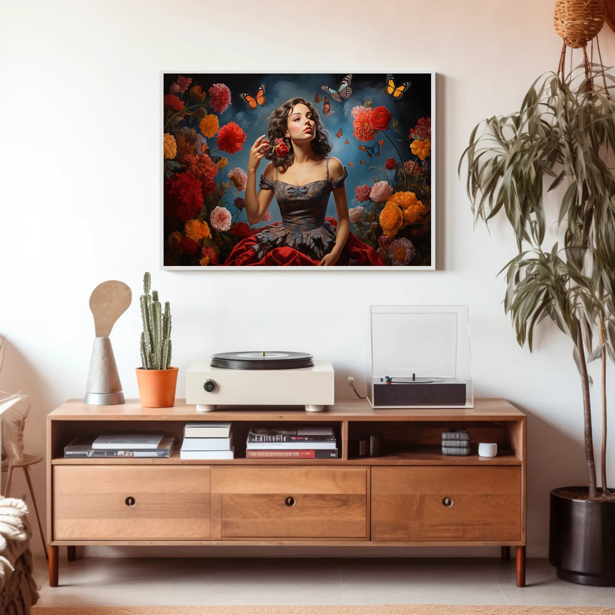 Romantic Vintage Scene with Butterflies Artistic Poster