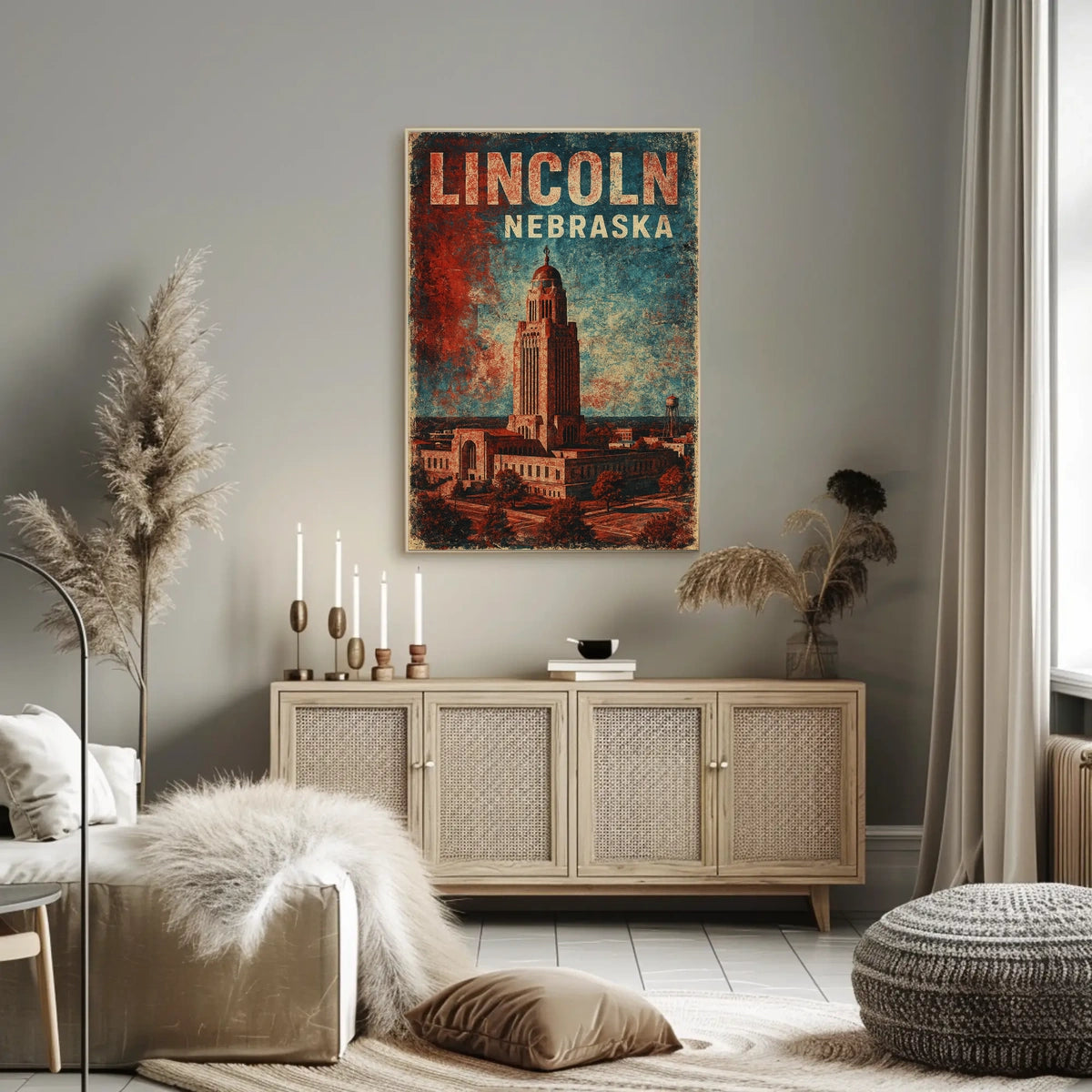 Lincoln Cityscape Travel Minimalist Poster