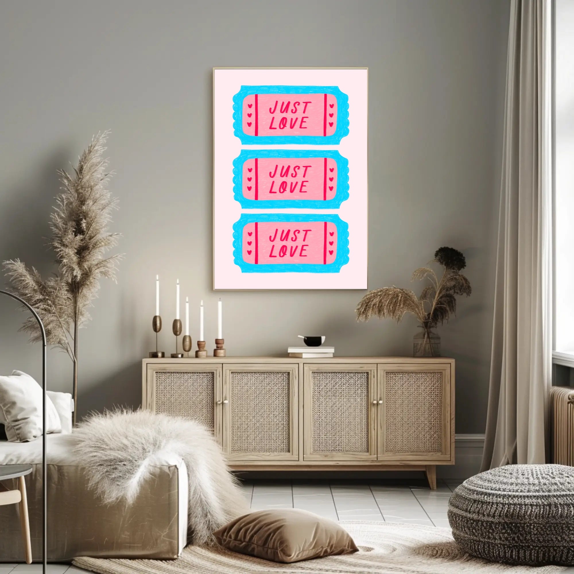 JUST LOVE Ticket Design: Motivational or Quote Poster PosterGoat