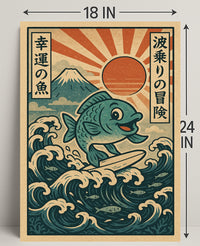Surfing Fish Adventure Poster PosterGoat