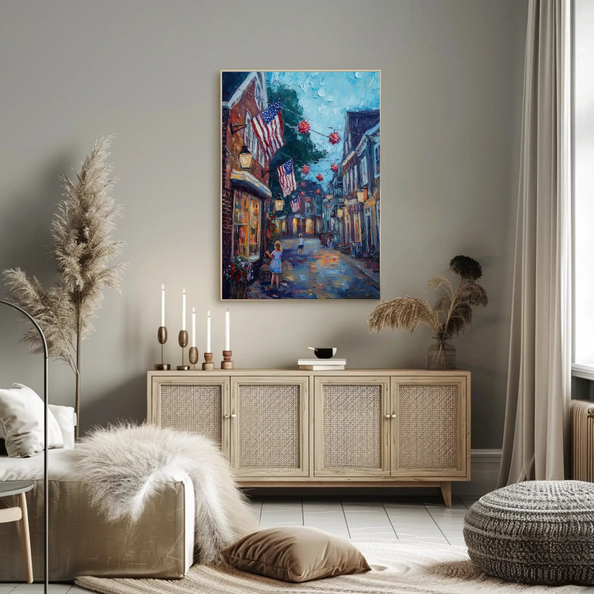small town American street during 4th of July Poster