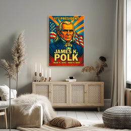 James K. Polk 11th President of the United States Colorful Comic Book Style Poster