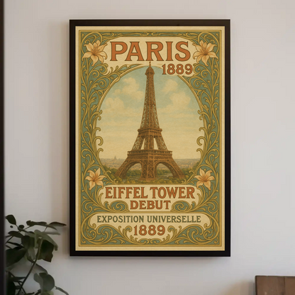 Paris 1889 Eiffel Tower Debut Art Nouveau Travel Poster