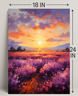 Sunset Over Lavender Fields Poster
