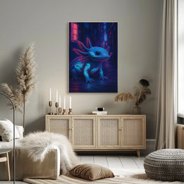 Neon Axolotl In The City Poster