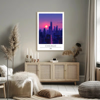 Chicago Skyline at Sunset Urban or Cityscape Poster