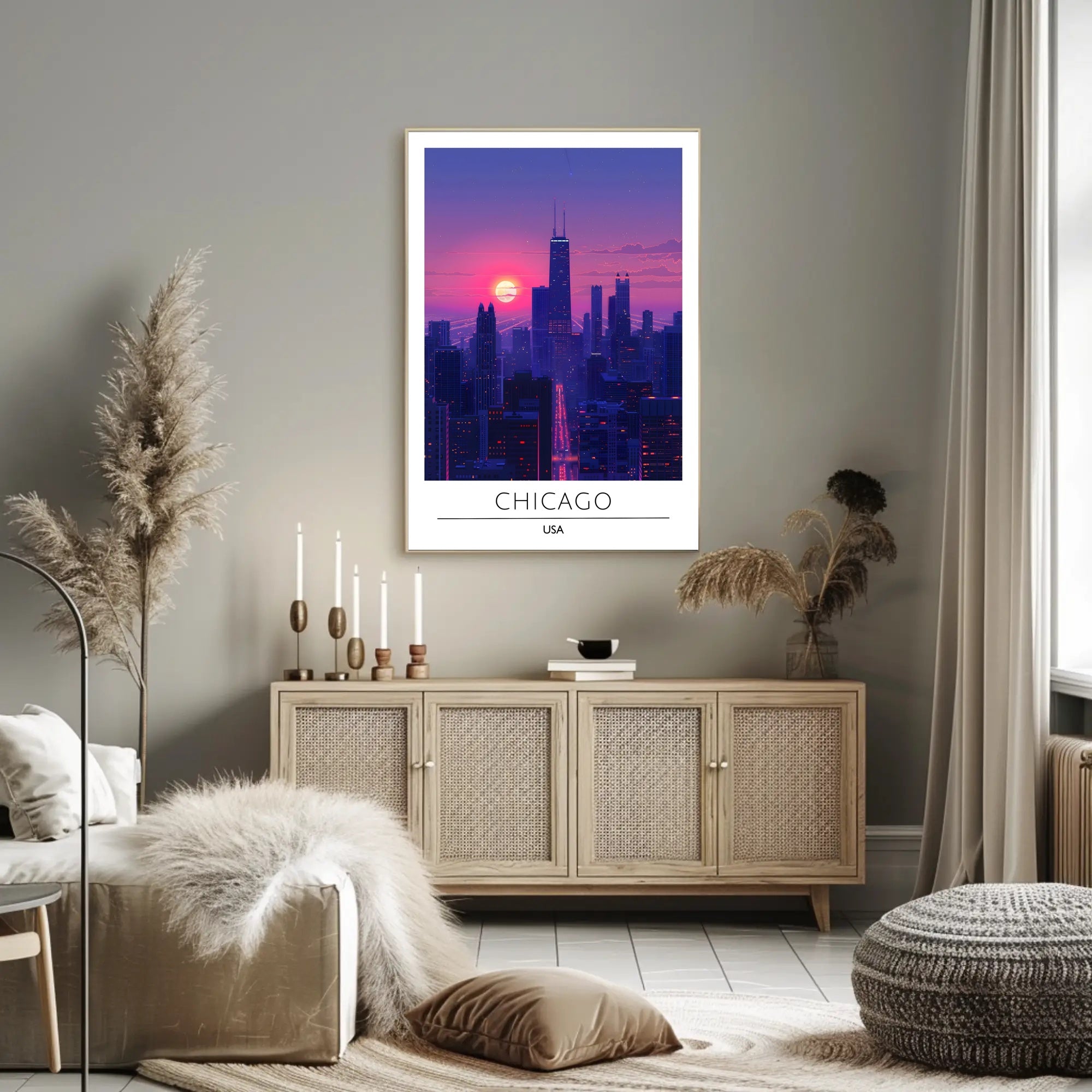 Chicago Skyline at Sunset Urban or Cityscape Poster