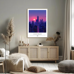 Chicago Skyline at Sunset Urban or Cityscape Poster