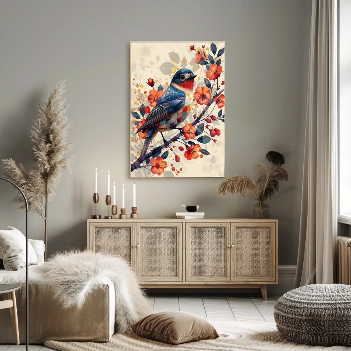 Vibrant Bird And Blossoms Poster