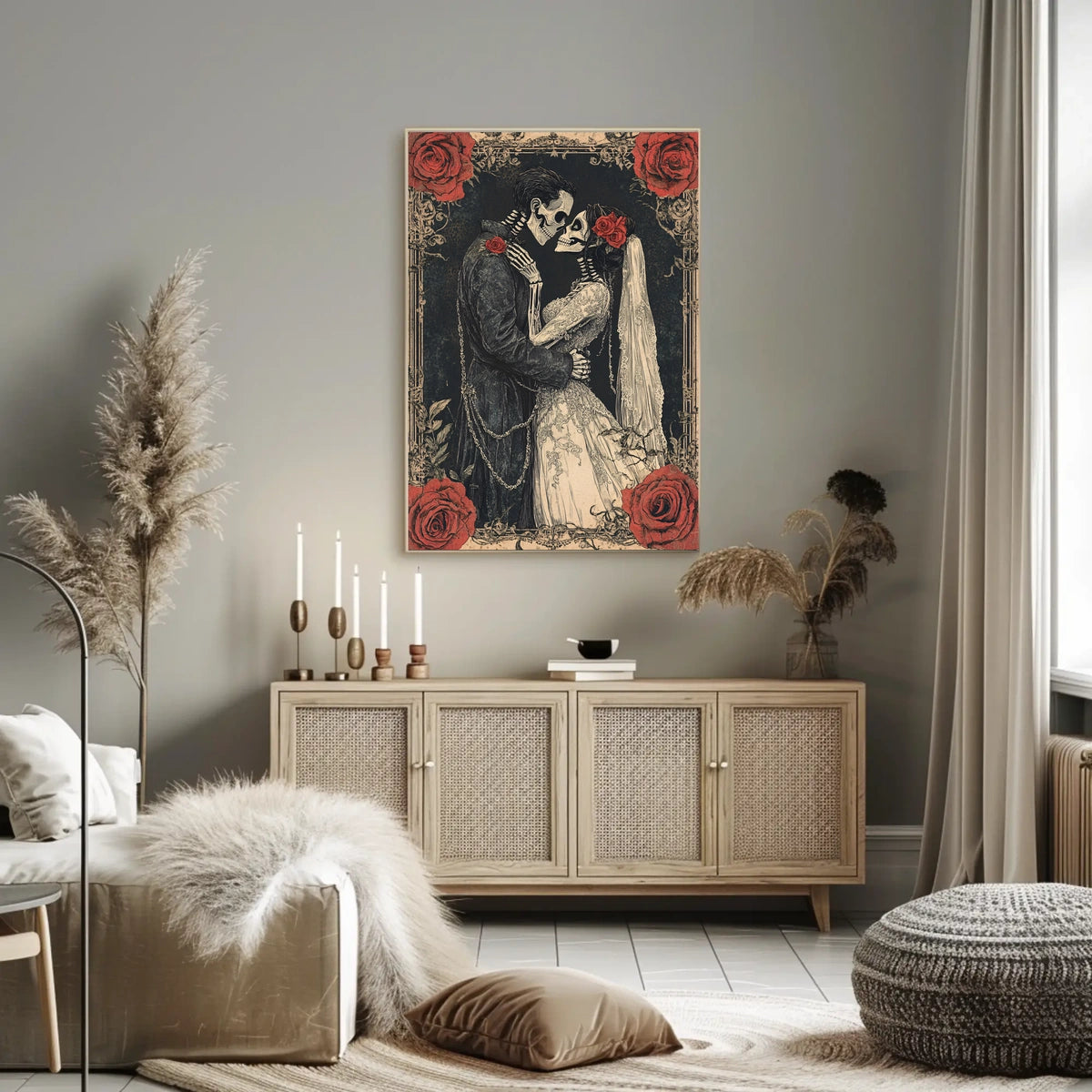 Skeleton Wedding Embrace: Romantic Cultural or Heritage Poster