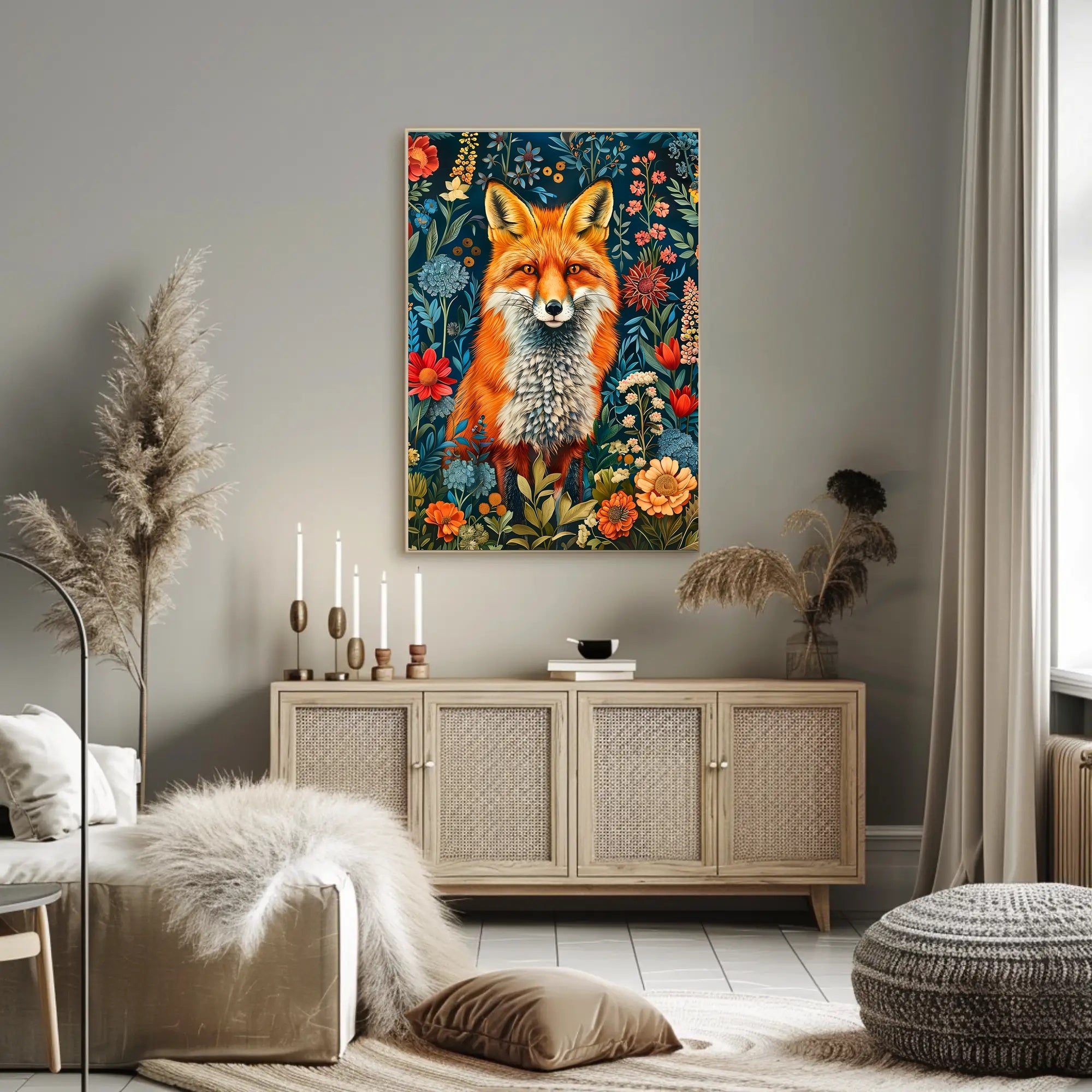 Majestic Fox Amongst Flowers: Enchanting Animal Poster