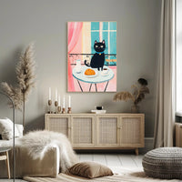 Black Cat Breakfast Poster Charming Morning Wall Art